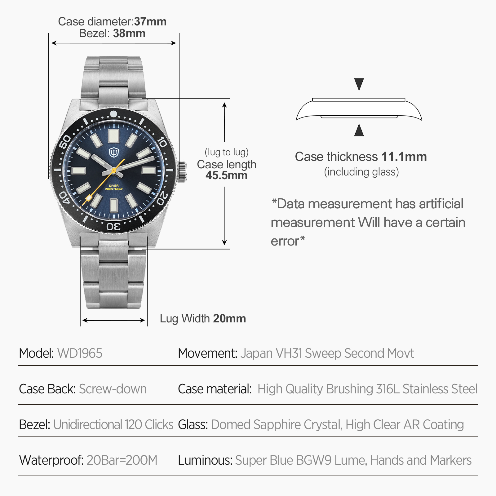 Watchdives 37Mm WD1965 V2 Man  - Luxury Watch Wallpaper review and price