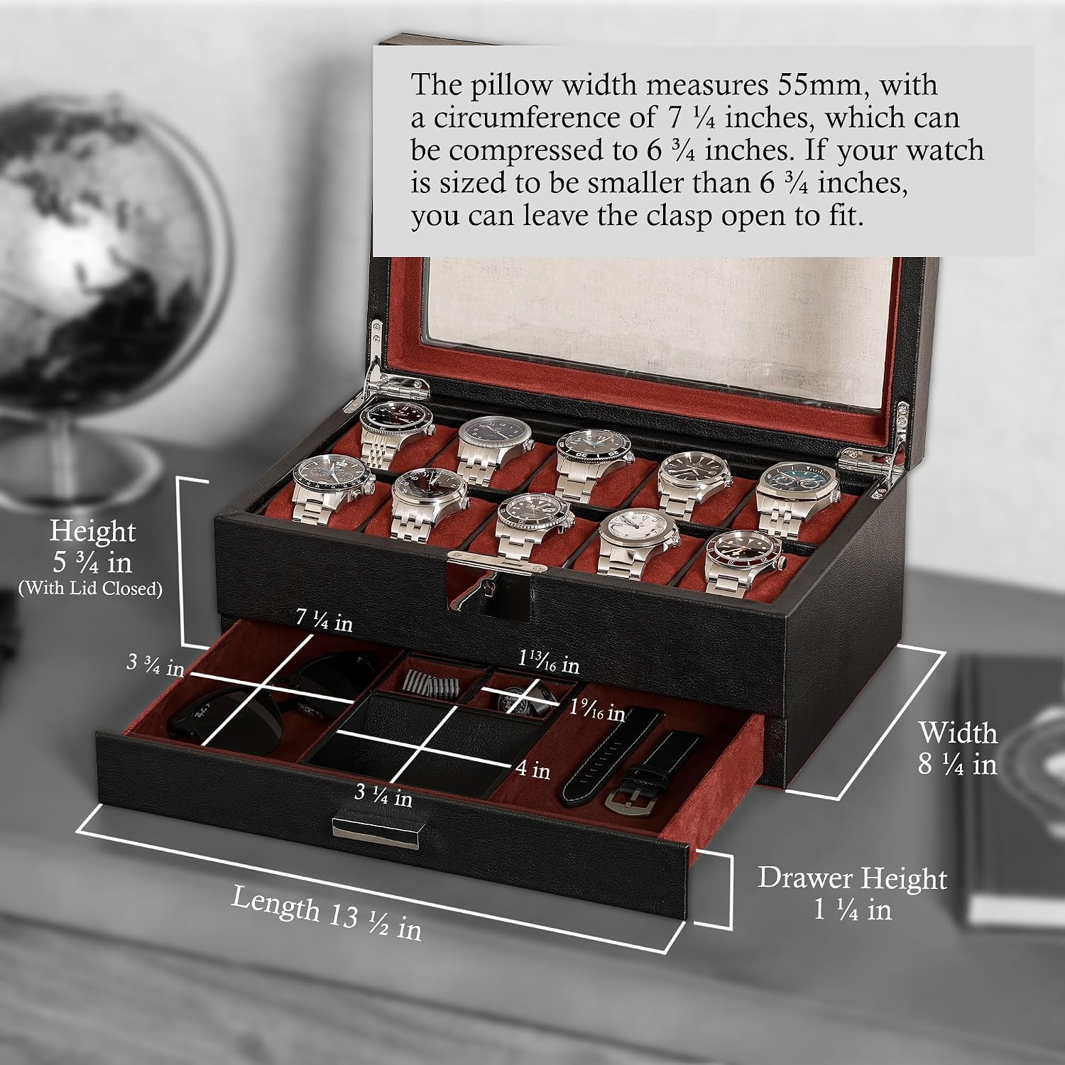 10-Slot Watch Box in Leather w - Luxury Watch Display Case review and price