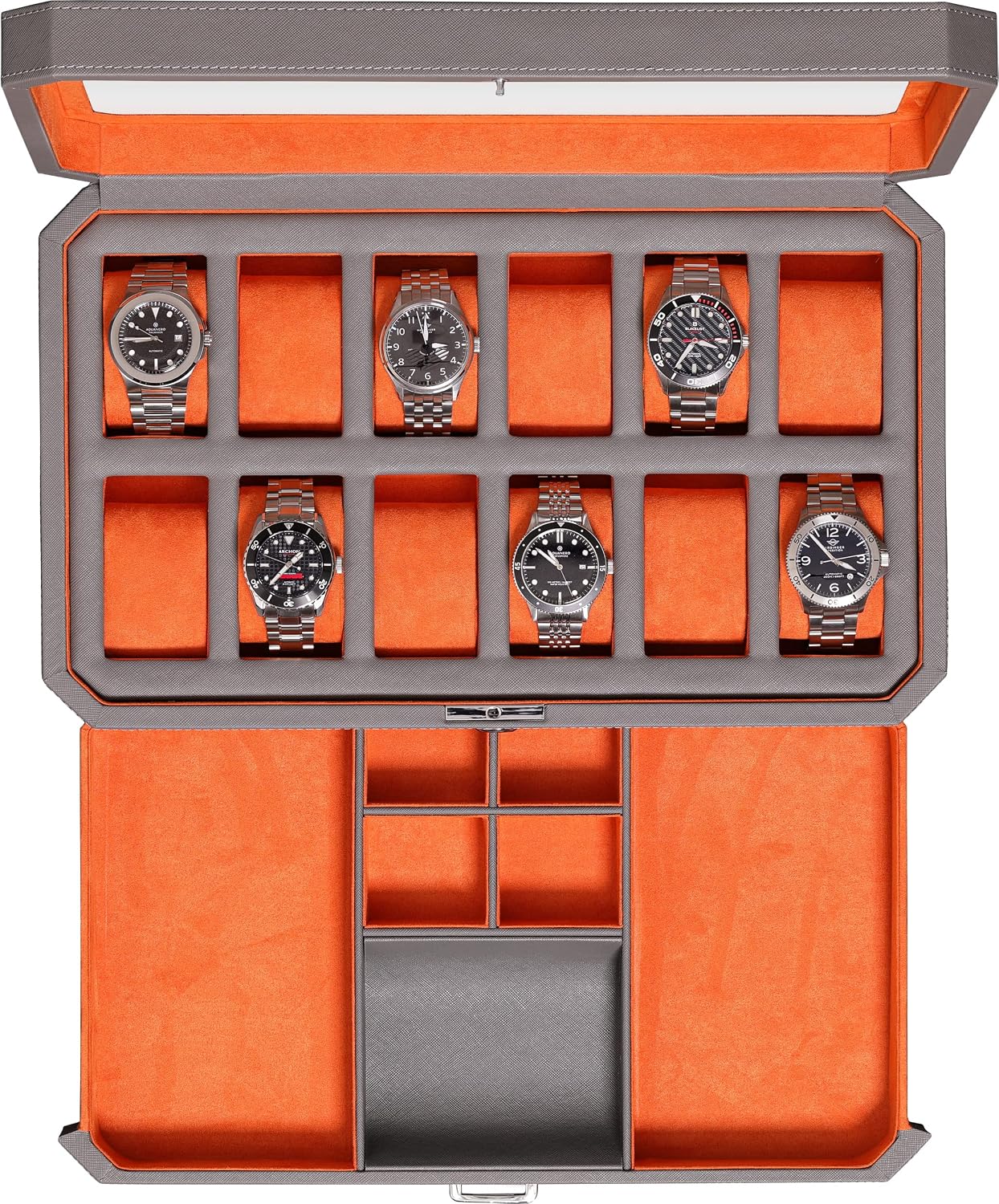 12 Slot Leather Watch Box with - Luxury Watch Display Case review and price