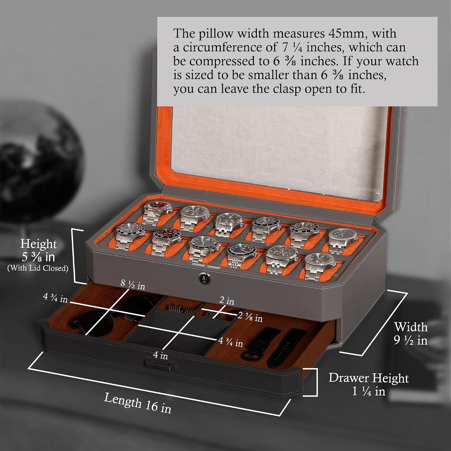 12 Slot Leather Watch Box with - Luxury Watch Display Case review and price