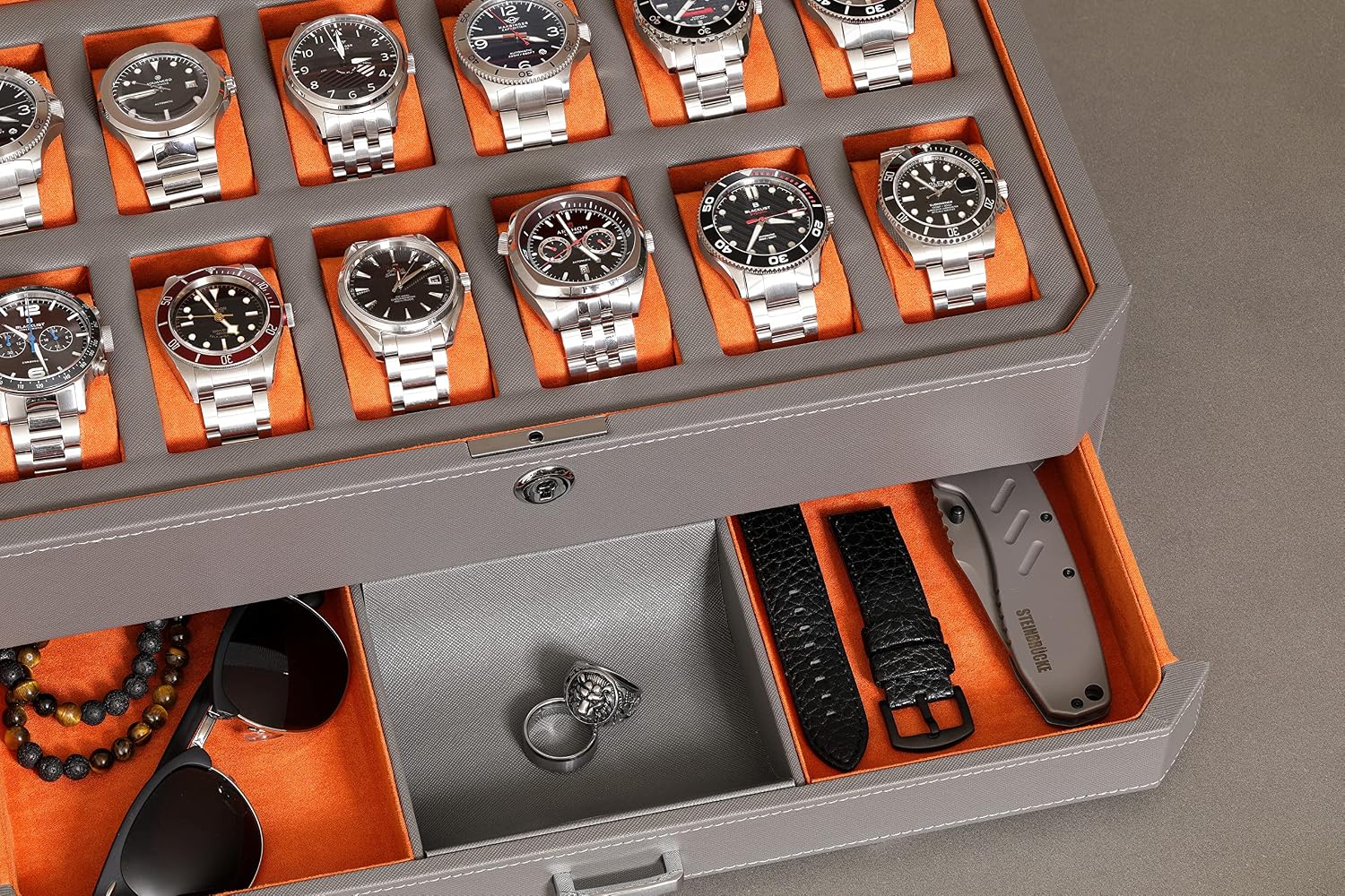 12 Slot Leather Watch Box with - Luxury Watch Display Case review and price